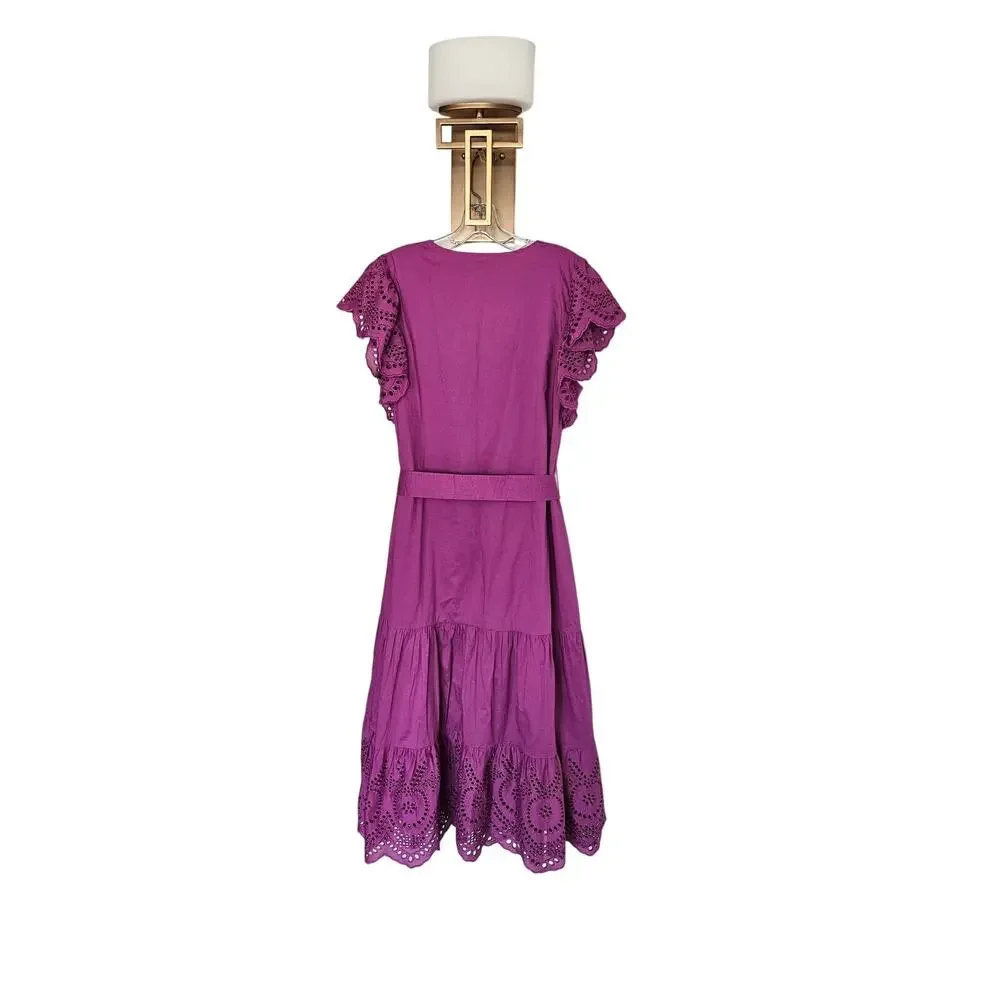 Rails Purple Magenta Berry Gia Dress Cotton Poplin Eyelet Midi Dress Size Medium